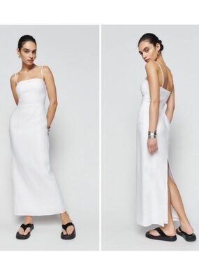 Reformation Frankie Dress in White Linen Adjustable Straps